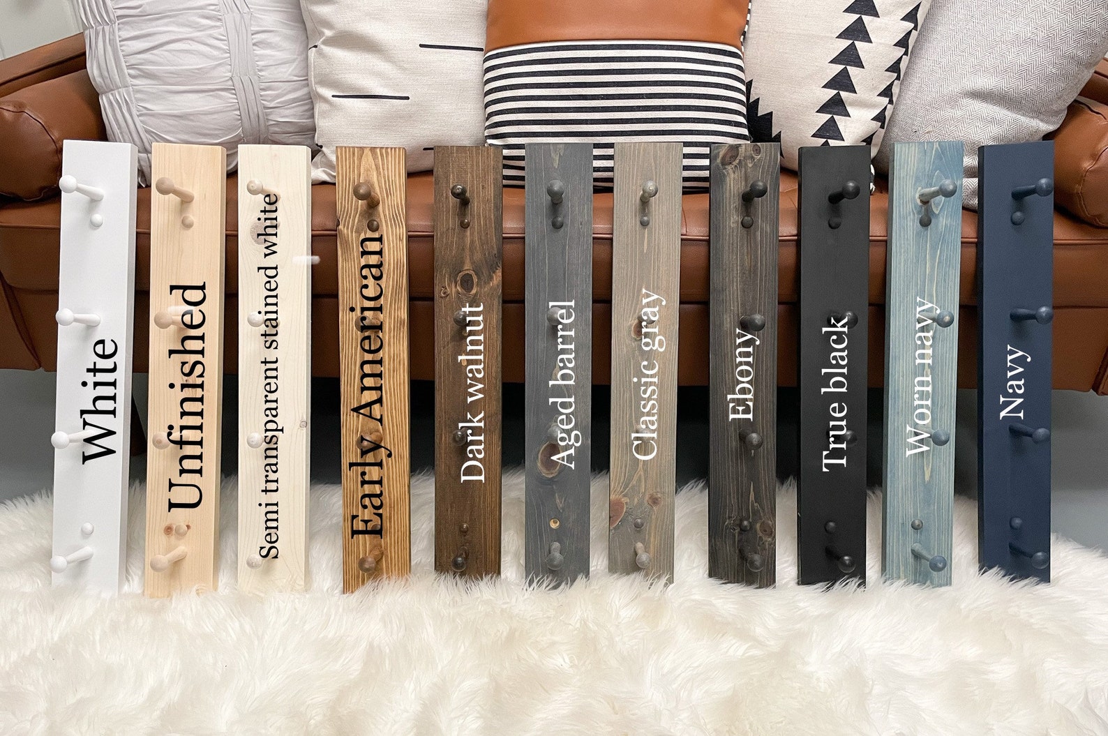 Shelf with hooks key ring rack Kitchen decor Wooden peg Etsy