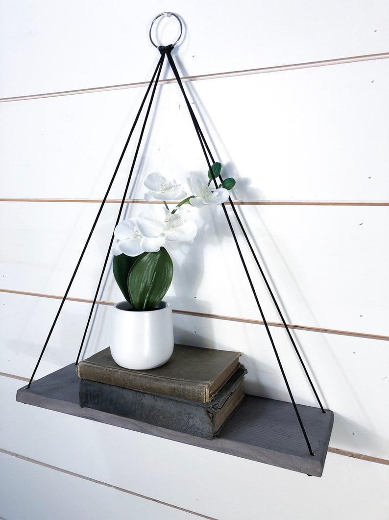 Rope shelves hanging rope shelf for plants succulent shelf rustic wood shelf bathroom shelves floating shelf image 3