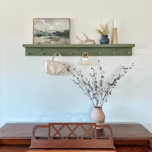 Shelf with hooks and ledge | shelf for pictures | Kitchen decor | Wooden peg rail | coat rack | entryway decor | minimalist | shaker peg