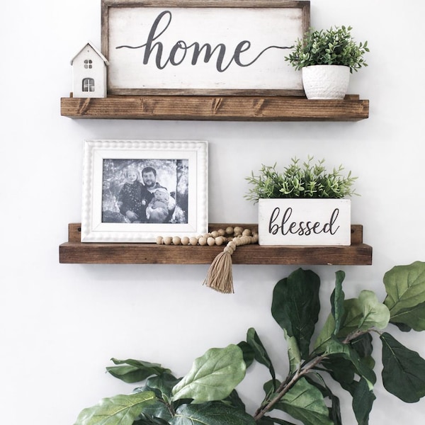 Rustic Wood Ledge Shelf | Floating Picture Shelf | Farmhouse Wall Decor | Nursery Book Ledge | Photo Display Shelf | Handmade Pine Shelf