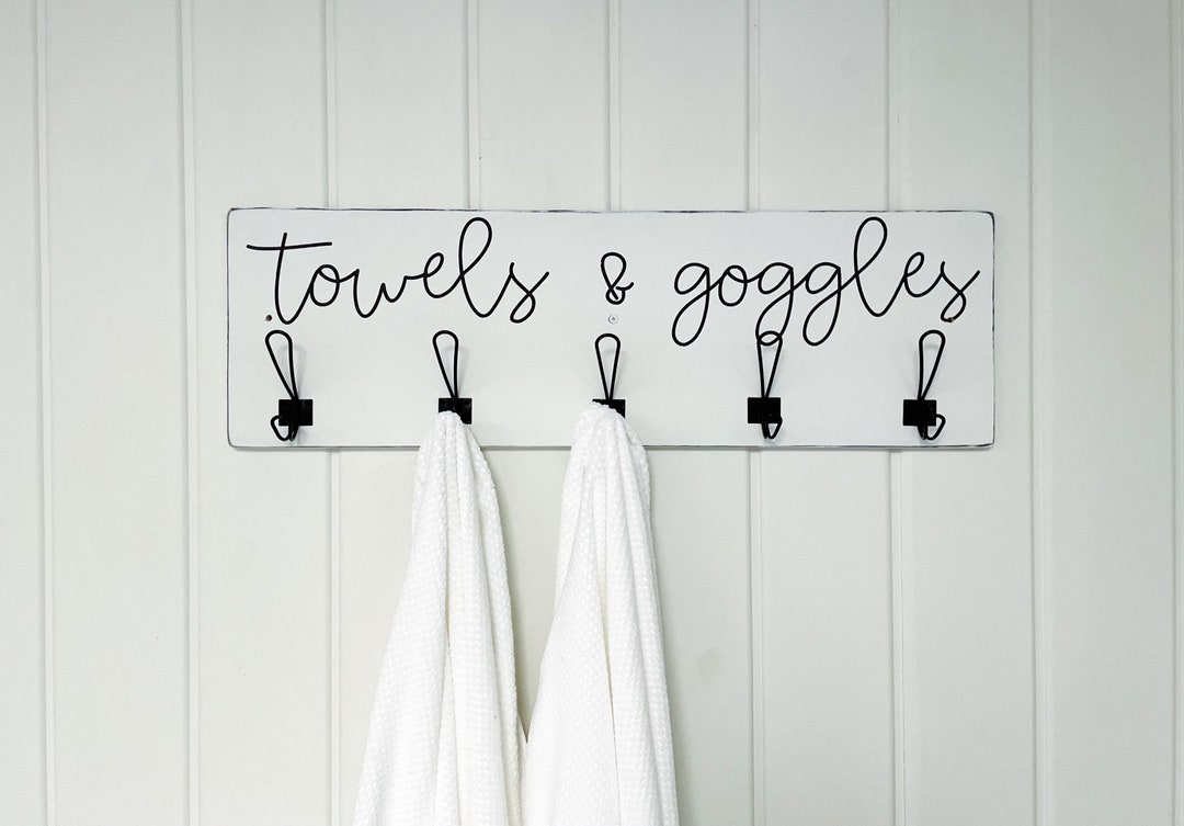 Towel Hooks Coat Rack Sign Towels and Goggles Outdoor Decor Bathroom ...