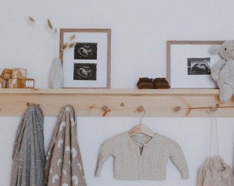 Shelf with hooks | playroom organizer | Kitchen decor | Wooden peg rail | wooden peg rack | playroom shelf decor | minimalist | hook rack