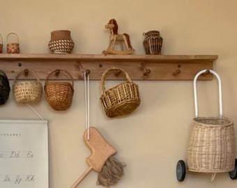 Shelf with hooks | towel rack | Kitchen decor | Wooden peg rail | wooden peg rack | coat rack | entryway decor | minimalist | shaker peg