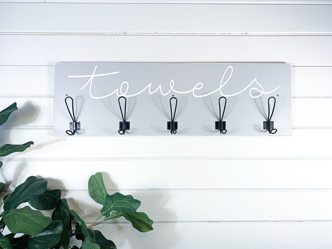 Towel Hooks | Coat Rack Sign | Bathroom Decor | Bathroom Sign | Rustic ...