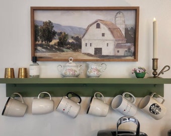 Shelf with hooks and ledge | shelf for pictures | Kitchen decor | Wooden peg rail | coat rack | entryway decor | minimalist | shaker peg