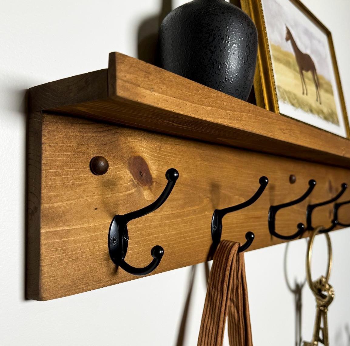 Handcrafted Pine Wood Peg Shelf: Farmhouse Entryway Coat