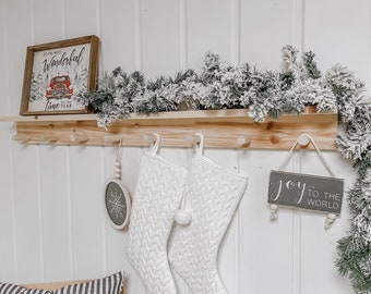 Shelf with hooks | Christmas stocking hooks | Wooden peg rail | wooden peg rack | coat rack | entryway decor | minimalist | shaker peg