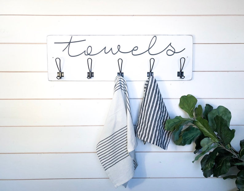 Towel hooks coat rack sign bathroom decor bathroom sign Etsy