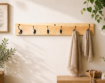 Handmade Rustic Pine Coat Rack | Entryway Hook Rack | Farmhouse Wall Organizer