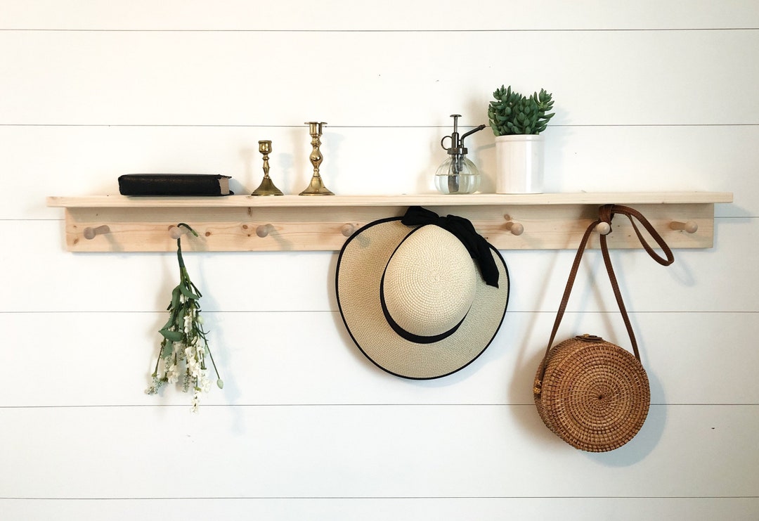 Shelf With Hooks Towel Rack Kitchen Decor Wooden Peg Rail Wooden Peg Rack Coat Rack Entryway Decor Minimalist Shaker Peg Etsy