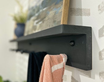 Shelf with hooks | towel rack | Kitchen decor | Wooden peg rail | wooden peg rack | coat rack | entryway decor | minimalist | shaker peg