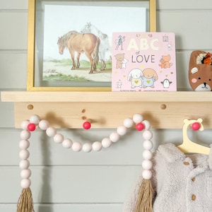 Shelf with hooks and ledge | Shelf for kids room | Playroom decor | Wooden peg rail | coat rack | nursery decor | colorful | shaker peg