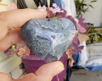 Blue Moss Agate Heart, Moss Agate Heart, Healing Crystal, Witchcraft Supplies, Blue Moss Agate Stones, Moss Agate Crystals, Crystal Healing