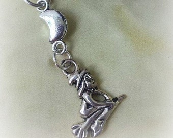 Witch Necklace, Witch and Moon Necklace, Samhain Necklace, Witchcraft Supplies, Wicca Jewelry, Witch Jewelry, Silver Witch Necklace
