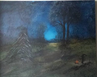 Moonlight Witch Painting, OOAK Witch Art, Moonlight Painting, Original Artwork, Original Painting, 16 x 20 Painting, Witch Art, Pagan, Witch