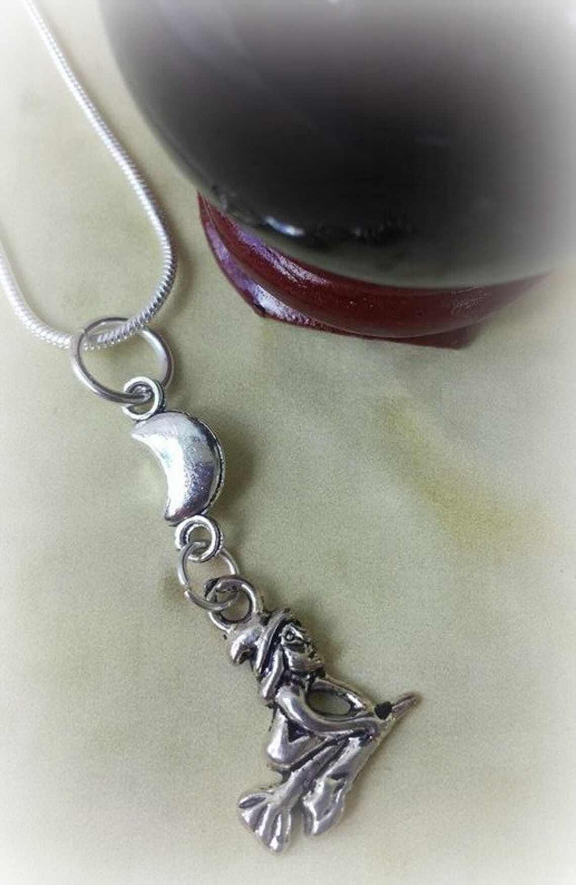 Witch Necklace Witch and Moon Necklace Samhain Necklace Etsy