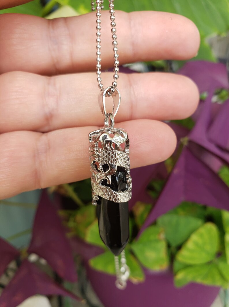 Obsidian Necklace Crystal Necklace Protection Necklace Etsy