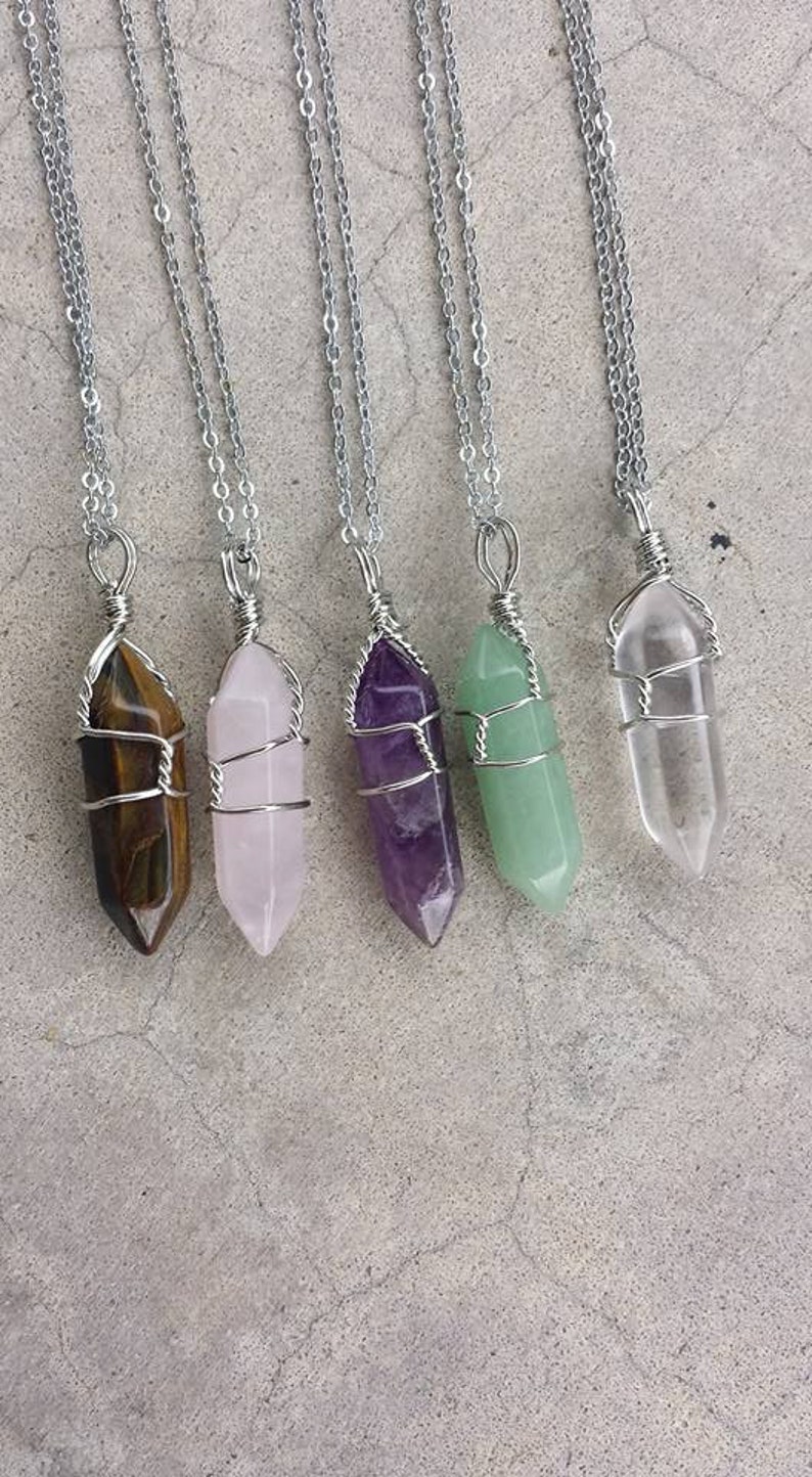 Crystal Point Necklace, Amethyst Crystal, Rose Quartz Crystal, Tiger Eye Crystal, Aventurine Crystal, Crystal Necklace, Witch Jewelry, Wicca image 2