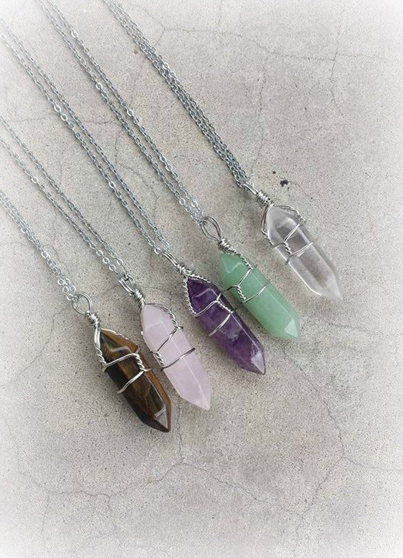 Crystal Point Necklace, Amethyst Crystal, Rose Quartz Crystal, Tiger Eye Crystal, Aventurine Crystal, Crystal Necklace, Witch Jewelry, Wicca Bild 1