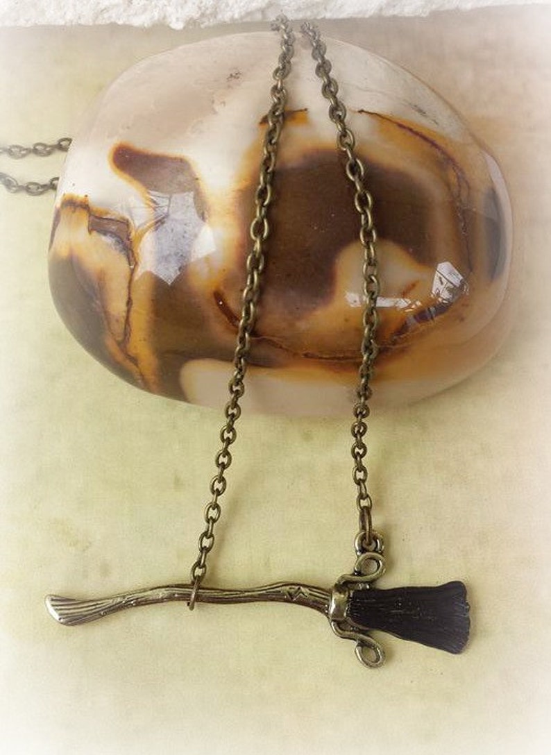 Besom Necklace Bronze Broomstick Necklace Witches Broom Etsy
