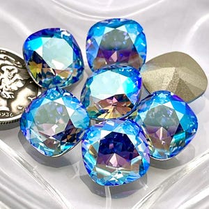 Safira clara Shimmer F (12 mm) Swarovski 4470 Pedra lapidada em almofada