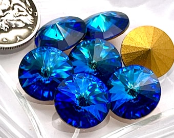 Bermuda Blau GF (12 MM) Seltene Vintage Swarovski 1122 Rivoli Steine