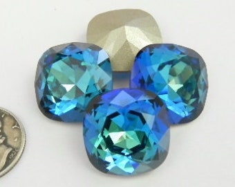 Bermuda Blue F (12mm) Swarovski 4470 Cushion Cut Stones