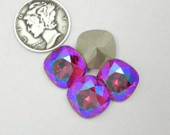 Piedras Swarovski 4470 talla cojín AB F (12 mm) en color azul fucsia