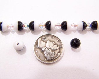 Funky Black & White (6mm or 8mm) Vintage Glass Beads