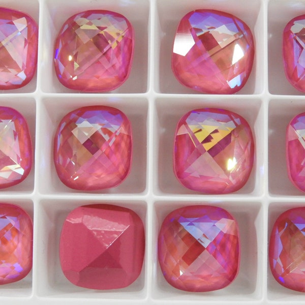 Ultra Raspberry AB (16mm) Swarovski Art 4461 Checkerboard Cushion Cut Stones