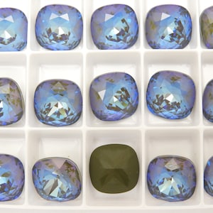 Army Green DeLite UNF (12mm) Swarovski 4470 Cushion Cut Stones