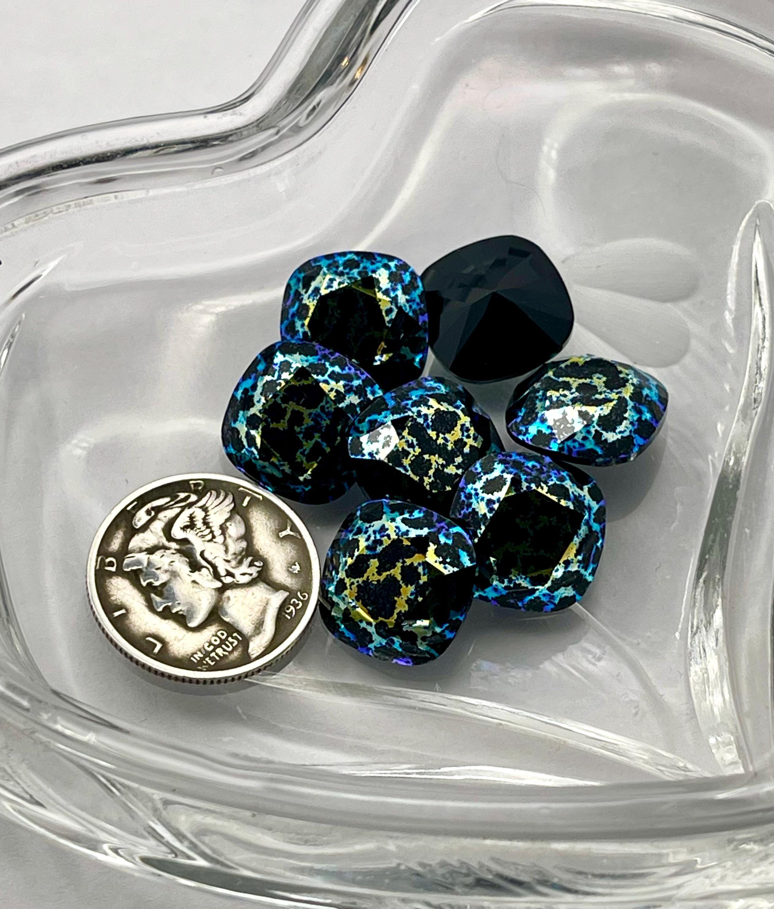 Jet White Patina F (12mm) Swarovski 4470 Square Cushion Cut Stones