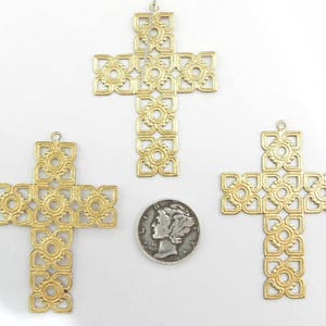 Brass Filigree Cross 52x36mm Vintage Finding Pendant or wall hanging