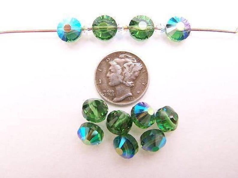 Green Turmaline AB (8mm) RARE Vintage Swarovski Art 5101 Crystal Beads image 2