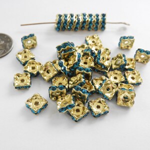 Blue Zircon 24K Plated (8mm) Swarovski Squredelle Beads