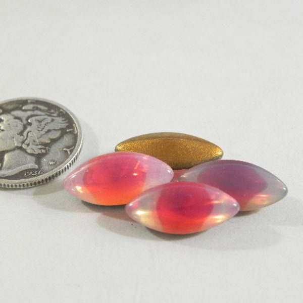 Sabrina Fiery Red Opal GF (15x7mm) Vintage West German Glass Navette Stones