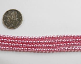 Hot Pink Glass Pearls (2mm, 3mm, 4mm or 6mm) 1 - Full Stand Czech Beads