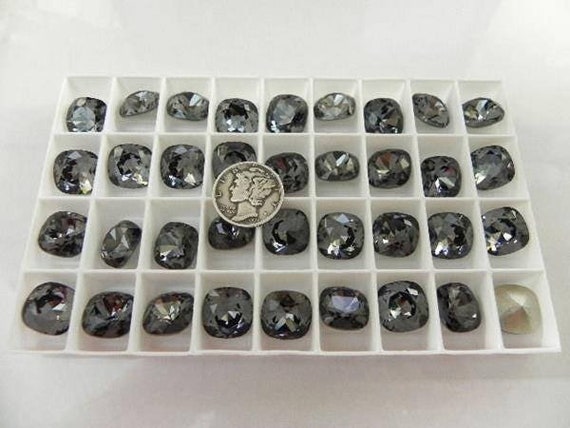 Silver Night F 12mm Swarovski 4470 Cushion Cut Stones - Etsy