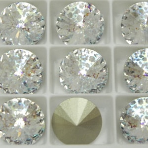 Pietre Swarovski 1122 Rivoli bianco cristallo patinato F (12 mm o 14 mm)