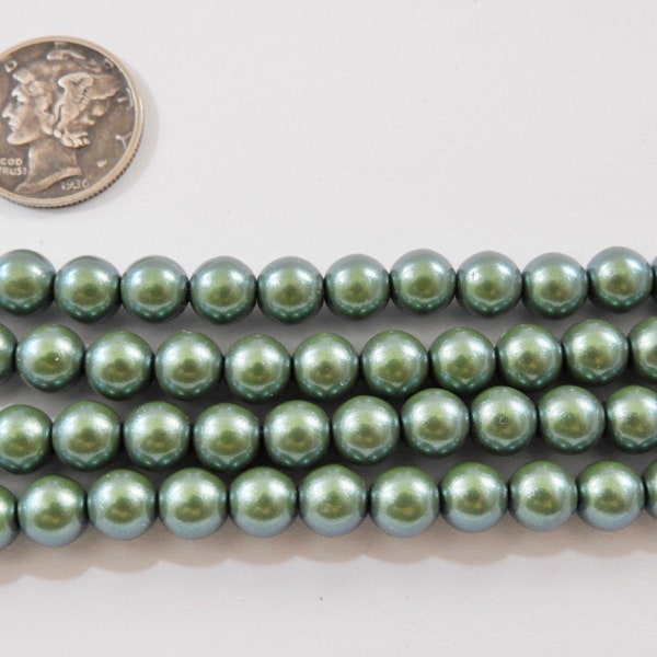 Pearlescent Sage Glass Pearls (2mm, 3mm, 4mm or 6mm) 1 - Full Stand Czech Beads