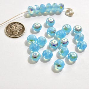 Cuentas de vidrio rondelle facetadas y esponjosas con brillo de ópalo aguamarina (6 x 9 mm)