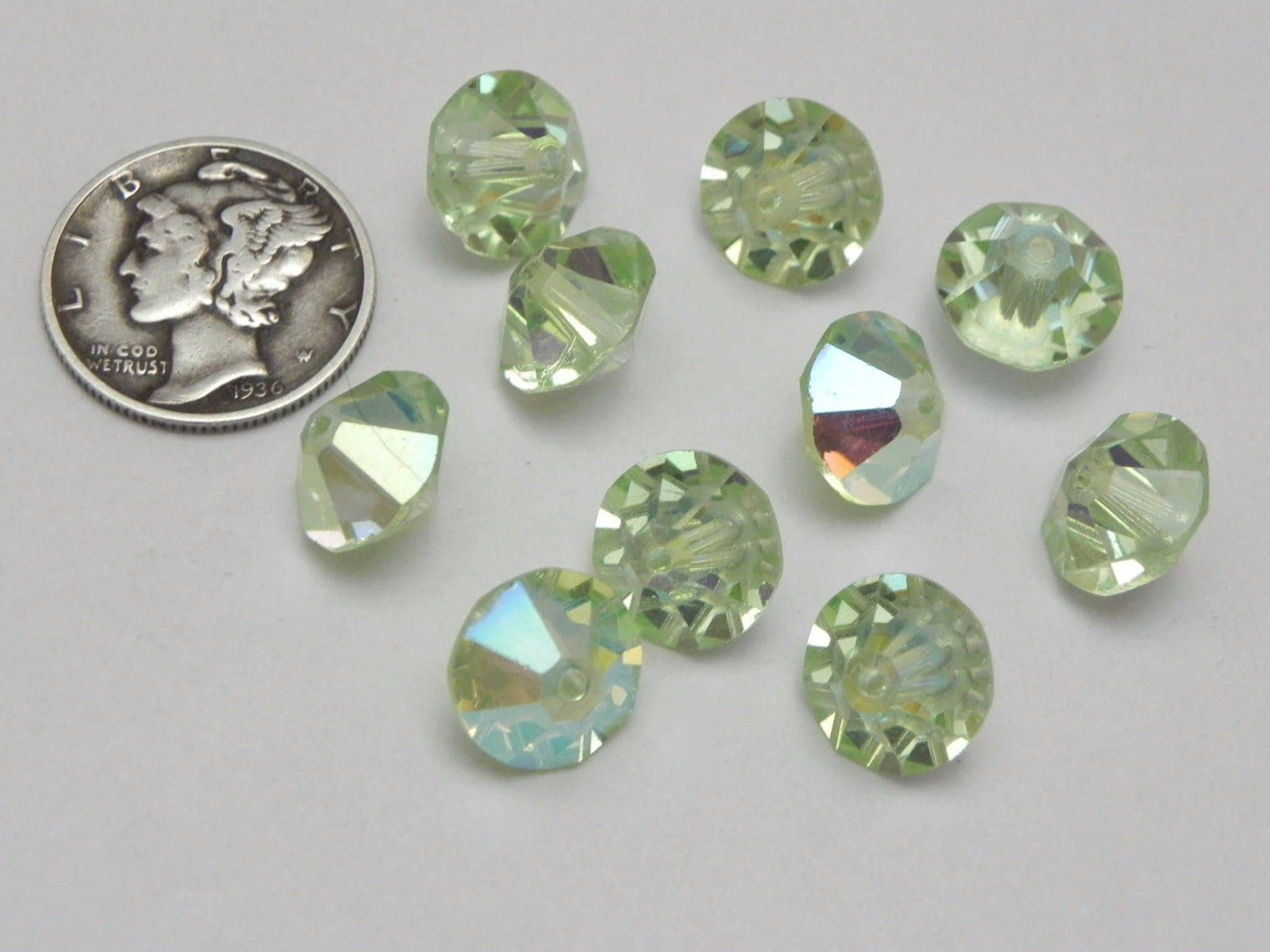 Chrysolite AB (10mm) Vintage Swarovski 5307 Faceted Round Spacer