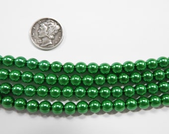 Emerald Green Glass Pearls (4mm or 6mm) 1 - Full Stand Czech Beads