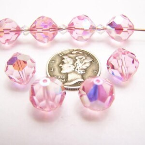 Light Rose AB (10mm) RARE Vintage Swarovski 39 Faceted Round Focal Crystal Beads
