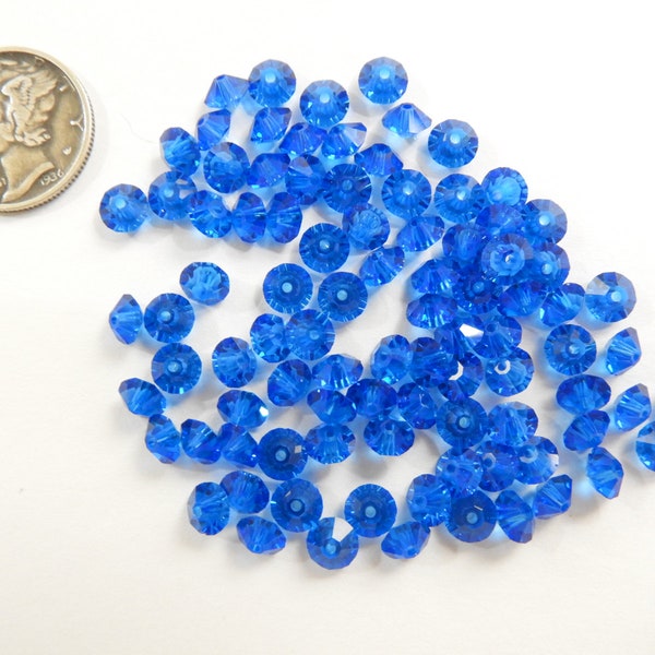 Capri Blue (5MM) Vintage Swarovski 5305 Squashed Bicone Spacer Beads