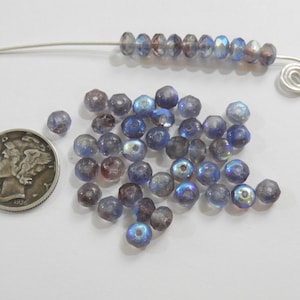 Tanzanite Matte Two Tone (3x5mm) Faceted Mini Rondelle Glass Spacer Beads