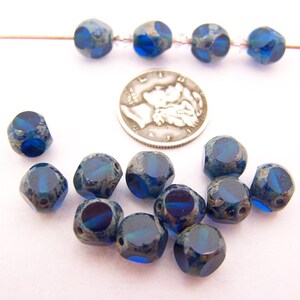 Capri Blue Picasso (8mm) Diagonal Glass Cube Beads