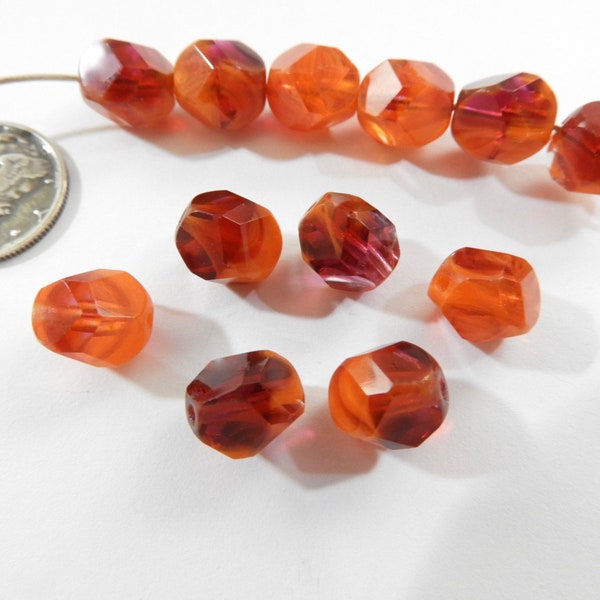 Fuchsia Tangerine (10mm) Vintage Funky Glass Nugget Beads