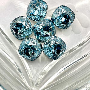 Aquamarine Silver Patina F (12mm) Swarovski 4470 Cushion Cut Stones