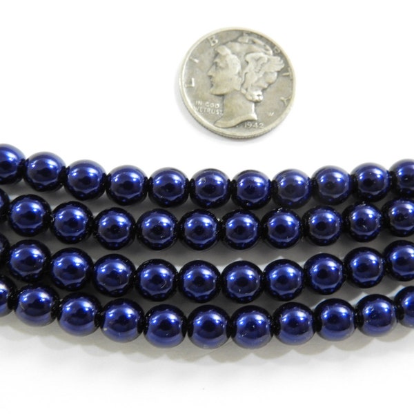 Lapis Blue Glass Pearls (2mm, 3mm, 4mm or 6mm) 1 Full Stand Czech Beads